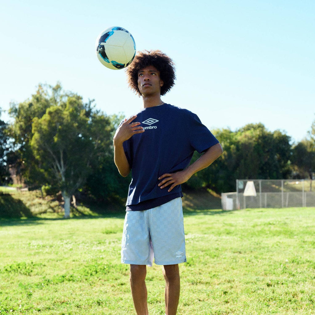 Umbro Men's Checkered Nylon 7" Short: Light Blue / XL