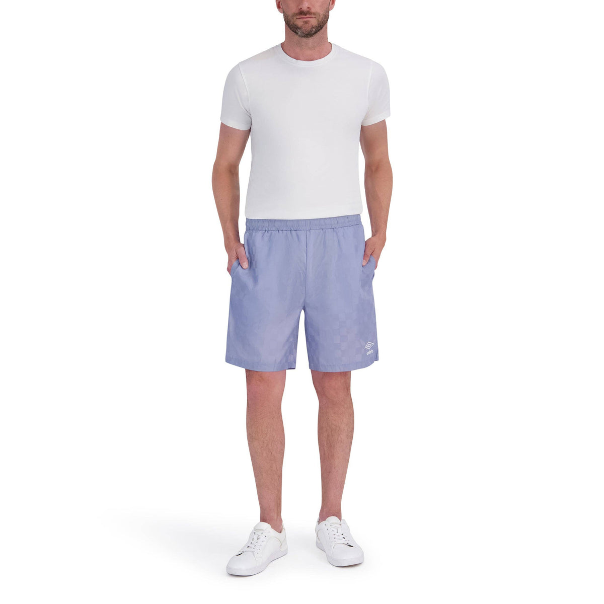 Umbro Men's Checkered Nylon 7" Short: Light Blue / S