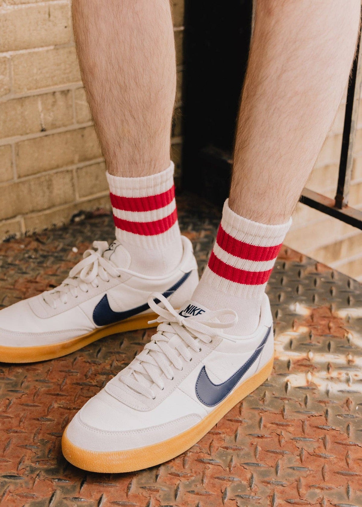 The Mono Stripe Quarter Crew: Grey Heather / One Size