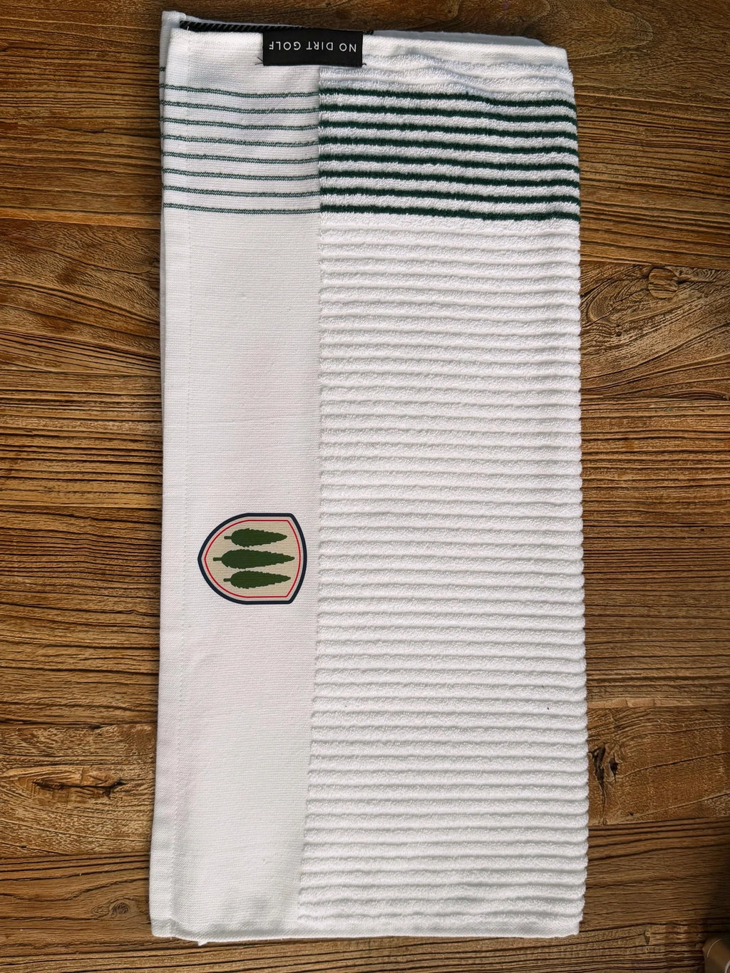 Club Crest Caddy Towel — White/Green Striped