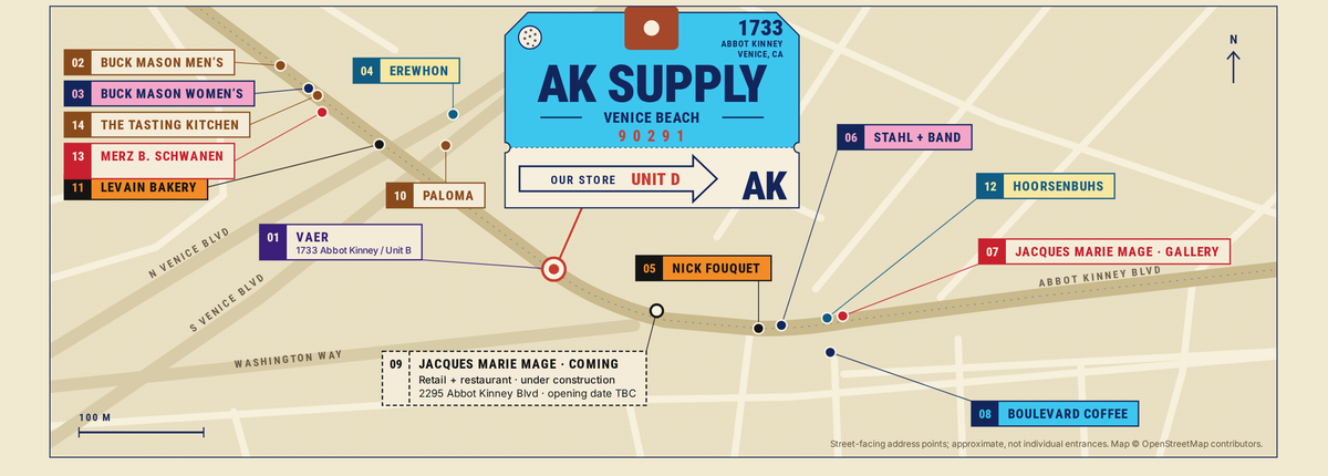 Map of the shop at 1733 Abbot Kinney and its neighbors