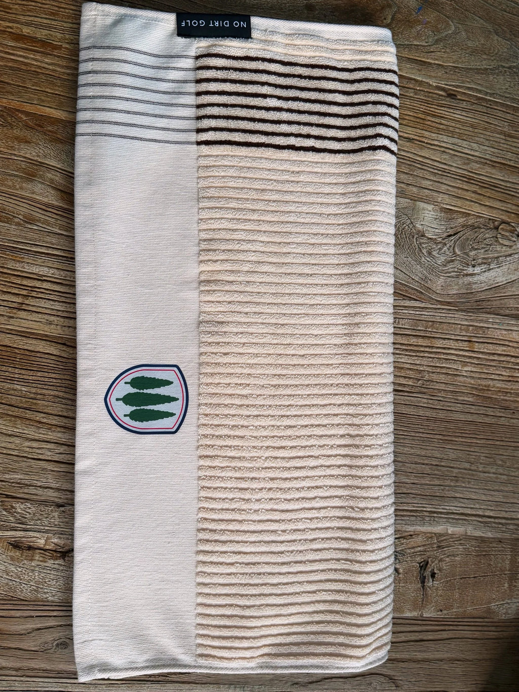 Club Crest Caddy Towel — Cream/Chocolate Striped
